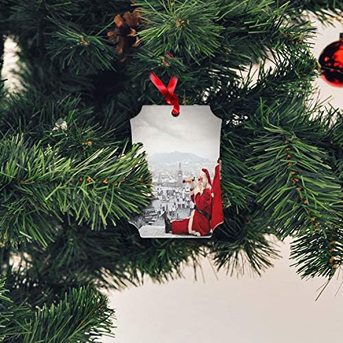 Ambesonne Christmas Wooden Tree Ornament de 2, renas e mamãe urso comemorando Natal, artesanato rústico de madeira compensada