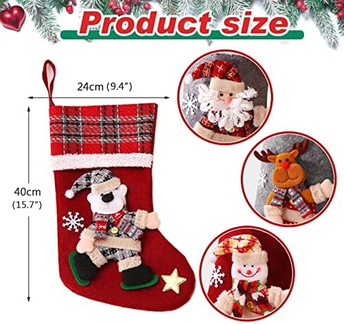Meias de Natal personalizadas de Heflashor Conjunto de 4 meias de Natal da Família Plaid Family, 18 polegadas 3d Plexh