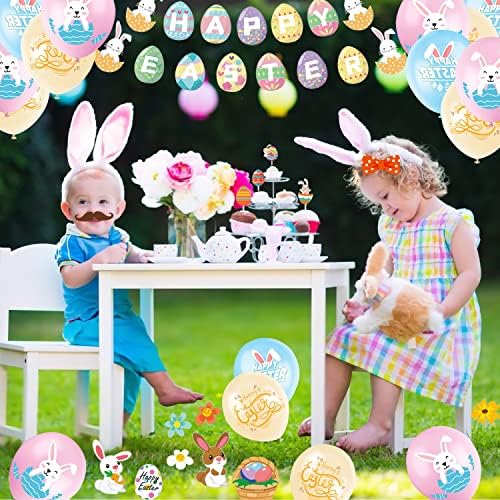 Conjunto de decoração de Páscoa de 58pcs, kit de balão de decoração de coelho, Feliz Banner de Páscoa Photo Booth Props Acessórios