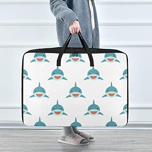 Saco de armazenamento de roupas N/ A Underbed para colcha - Bolsa de padrões de padrões de tubarão de grande capacidade com cesto de armazenamento de decoração de zíperes para dormitório