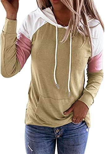 DOKOTOO WOMENS 2023 Fall Color Block Pullover Tops Tops Sweworkshirts de cordão longa com bolsos
