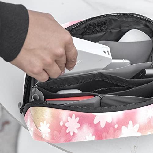 Bolsa de maquiagem branca de padrão floral romântico rosa para bolsa portátil de transmissão portátil para saco de beleza de higiene
