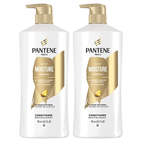 Pacote duplo condicionador de Pantene com tratamento para o cabelo, renovação diária de umidade para cabelos secos, seguros