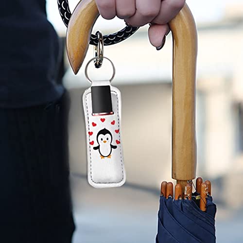 Jeiento fofo Penguin Chapstick Holder Keychain Two Packs Packs Clip-On Sleeve Chapstick Pouch Bolsa de malha de malha