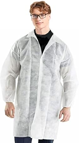 Casacos de laboratório descartáveis ​​em nação médica para adultos | Caso de 30 | Casaco de laboratório branco, casaco durável,