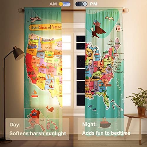 FunnyTree Cartoon EUA mapa crianças cortinas de janela para crianças quarto menino quarto quarto berçário fofo criança decoração