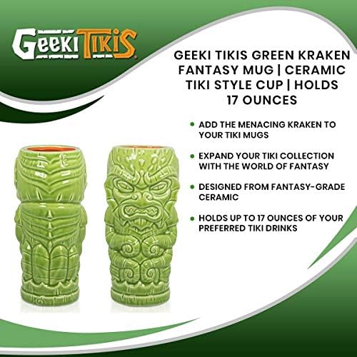 Geeki Tikis Green Kraken Fantasy caneca | Cuâmica de estilo de fantasia de fantasia oficial Tiki Copo | Detém 17 onças