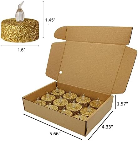 Luzes de chá douradas de Glitter Glitter, pacote de 12, com luz quente da lâmpada branca, realista e brilhante, sem a