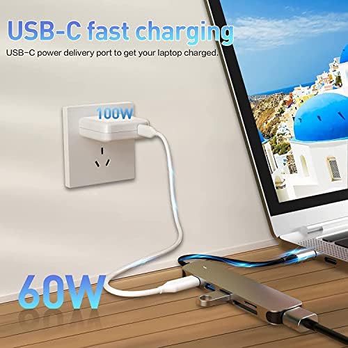 USB C Hub, adaptador USB C 6 em 1 com USB 3.0, 4K-HDMI, USB C Conexão/PD, leitor de cartão SD/TF, estação de encaixe compatível