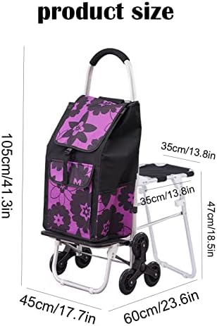 Carrinho de compras para mantimentos carrinho de utilidade dobrável com rodas de escada de escalada e corda elástica Bolsa