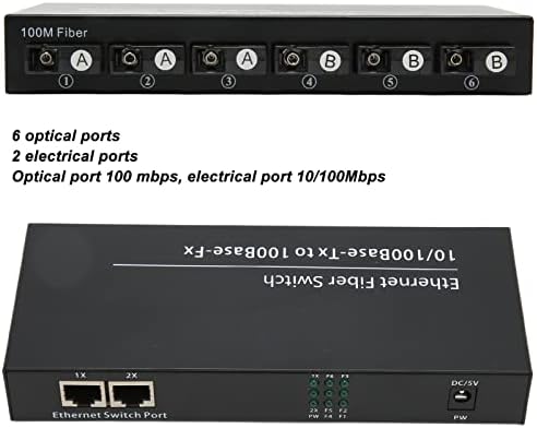 Transceptor de fibra Vingvo, interruptor de fibra Ethernet 2 portas elétricas TX1310NM RX1550NM 6 PORTAS ópticas metal