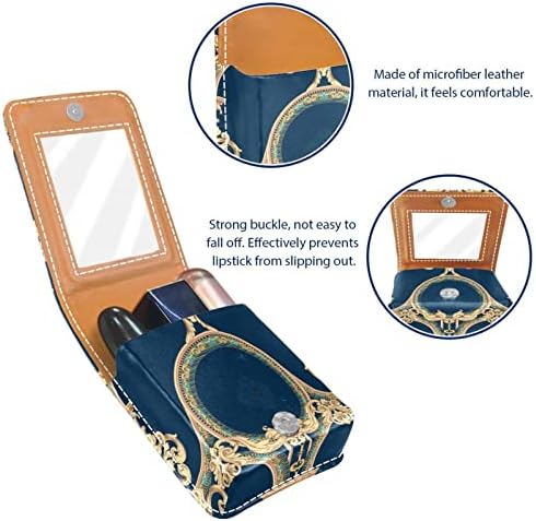 Mini maquiagem de Oryuekan com espelho, bolsa de embreagem Caixa de batom de Leatherette, padrão barroco ornamentado vintage
