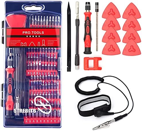 Conjunto de chave de fenda Strebito Precision Set de 124 peças + pacote de pulseira anti-estática, kit de ferramentas de reparo eletrônico para computador, iPhone, laptop, telefone celular, MacBook, ps4/5, tablet