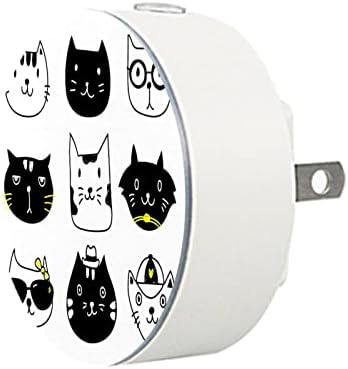 2 Pacote de plug-in Nightlight LED Night Light Hand desenhado Gatos com o Dusk-to-Dawn para o quarto de crianças, viveiro, cozinha, corredor