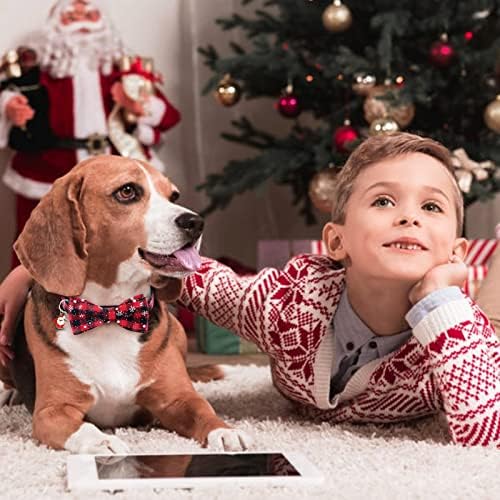 PECLOT 2 Pacote colarinho de cachorro de Natal, colares de cachorro xadrez clássicos de búfalo com gravata borbole