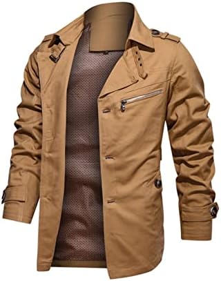 Masculino casaco de trincheira de peito de peito de lapela de lapela de lapela de lapela longa botão casual para baixo à prova de vento