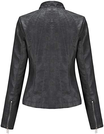 Jaqueta de couro falsa feminino fino de couro falso motociclista casaco curto.
