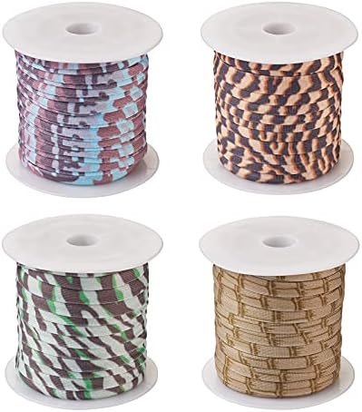 4 rolos de 5 mm Cordão elástico de poliéster 4 cores elásticas planas faixas de cordão artesanal corda trançada cinta com bobina para joias de diy, fabricação de correias de cobertura de cobertura de acessórios