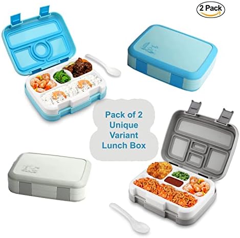 Lunhana infantil Bento-Box de 2pc com colher de 5 porções, tampa segura, bandeja de microondas seguros e removíveis,