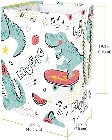 IMOMER Music Lover Dinosaur Pattern 300D Oxford PVC Roupas impermeabilizadas cesto de lavanderia grande para cobertores Toys de