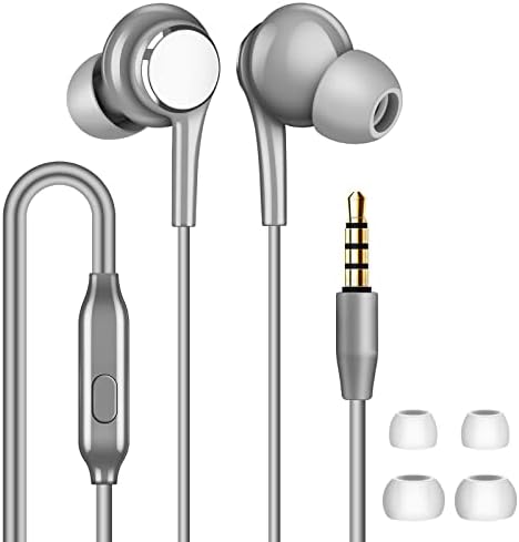 Fones de ouvido com fio vofolen com microfone, fones de ouvido de cabos de orelha encaixam em fones de ouvido, fones de ouvido com estéreo de baixo pesado, conecte em fones de ouvido de 3,5 mm para telefones e laptops, iPad, mp3, computação, cinza