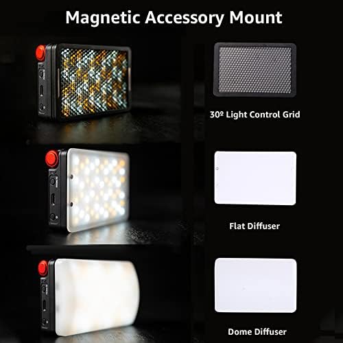 Aputure MC Pro RGBWW LUZ LED, mini luzes de vídeo na câmera com TLCI/CRI 96+, 2000-10000K Ajustável, ângulo de feixe de 45 °, 15 Modo de efeito de iluminação, Atração magnética Atração magnética