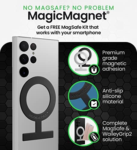 WalleyGrip 2.0 All-in-One Magnetic Phone Cartet, confortável Grip Loop Grip & Kickstand destacável Magsafe RFID Montador