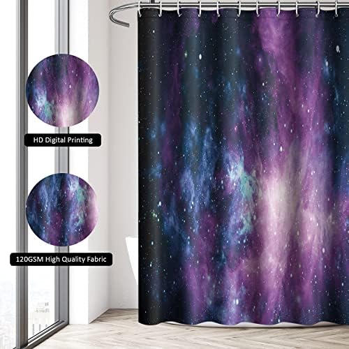 Cortina de chuveiro de galáxia Diycam Conjunto com tapete não deslizante, tampa da tampa da tampa do banheiro, cortina