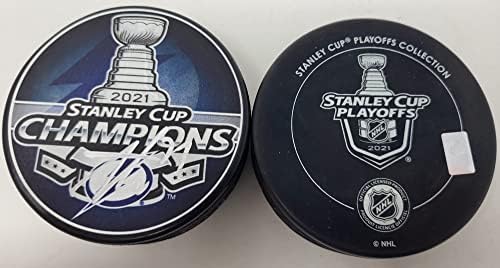 Anthony Cirelli assinou Puck Lightning 2021 Stanley Cup NHL Puck w/cubo