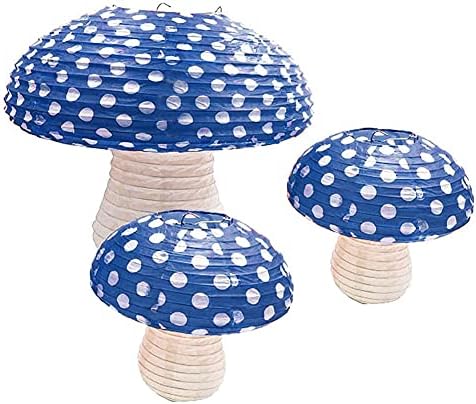 3pcs grandes lanternas de papel de cogumelo azul marinho para florestas para florestas para o país das maravilhas do país do país de bebê
