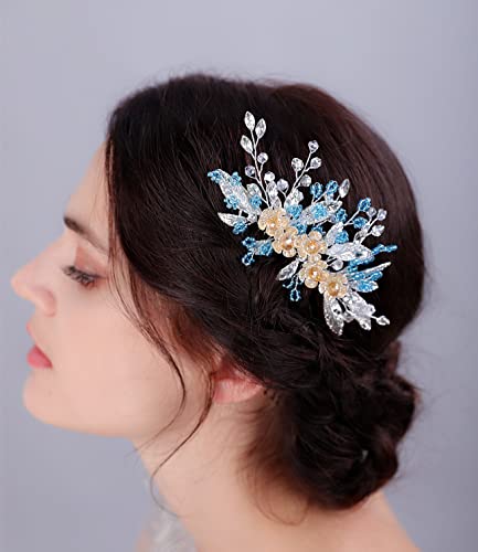 Pente de cabelo prateado para festas de cabelo azul clipe de cabelo pente para mulheres capacete de noiva para acessórios