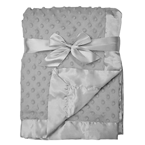 American Baby Company Celesty Soft Chenille Minky Dot Recebendo cobertor com apoio de cetim sedoso, cinza, 30 x 40,