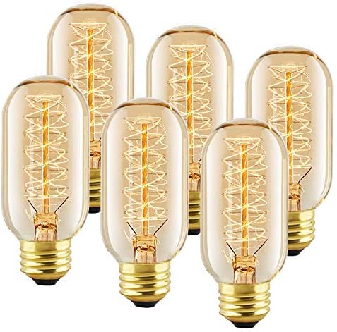 6 pacote t45 lâmpadas Edison, 40 watts antiguidades vintage e26 base lâmpadas incandescentes de vidro âmbar, lâmpadas brancas de 120v para luminárias de casa decoração, scona de guerra por luxon