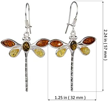 Sterling Silver e Báltico multicolorido Amber Ridney Hook Dragonfly Brincos