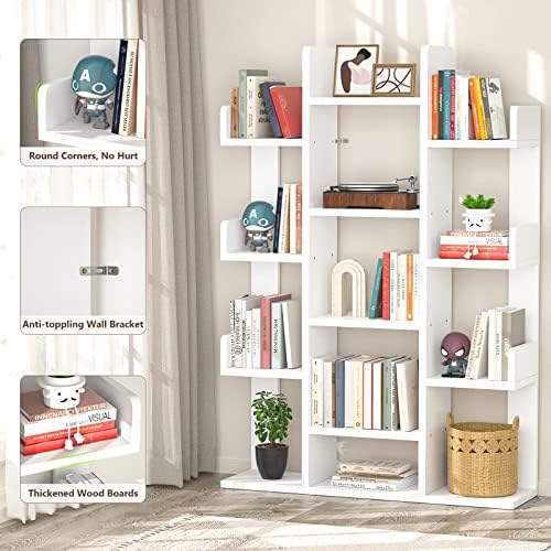 Aheaplus Bookshelf, prateleira de armazenamento em forma de árvore com 13 compartimentos, livros Organizer prateleiras de