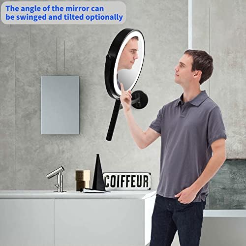 Espelho de maquiagem montado na parede 8 '' 'lados 1x/10x espelho de ampliação de 360 ​​° de rotação livre ， ajustável 3 luzes LED de cor adequadas para o espelho de maquiagem da parede do banheiro
