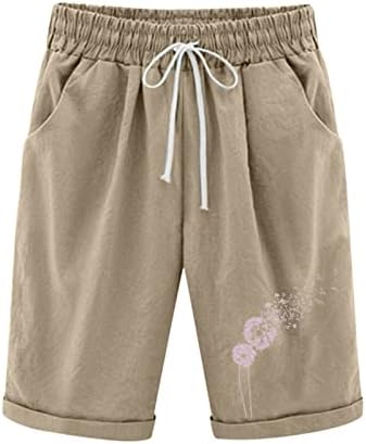 Shorts de linho feminino solto ajuste de cordão elástico calça curta de verão suor casual calça de ajuste regular bermuda