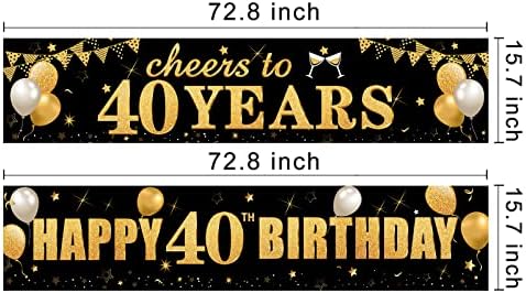 2pcs 40º aniversário Decorações de banner para homens Mulheres - ouro preto Feliz 40º aniversário Cheers para 40 anos de estoque de festas de banner, de quarenta anos, decoração de sinal de aniversário para externo interior