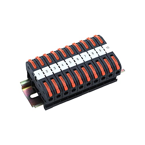 Conjunto de blocos de terminais ferroviários DIN, incluindo conectores compactos universais de 20pcs + barra de conexão de 2pcs + faixa de marcador de 2pcs + 2pcs DIN Rail fenda + 20pcs para parafusos para 28-12 AWG fios