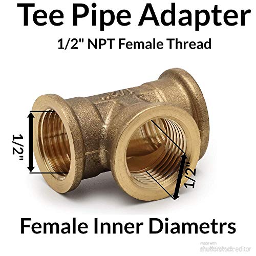 Camiseta de tubo 1/2 polegada fêmea 0,5ices Adaptador de rosca Pacote de conector de latão de 1