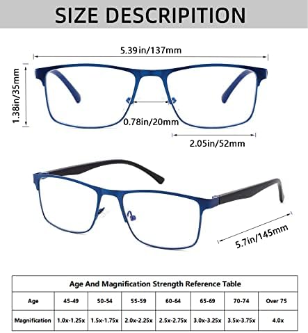 Bloqueio de luz azul de 4 pacote de óculos de leitura para homens leitores de moldura de metal elegantes com conforto de