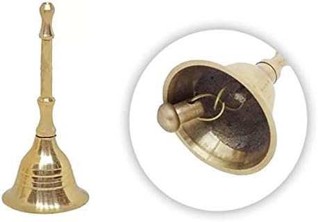 TreeGoart Musical Instrument Brass Pooja Hand Bell Ghanti para Aarti Oração Golden Pack de 1