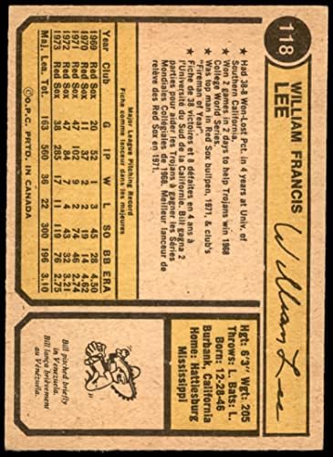1974 O-Pee-Chee # 118 Bill Lee Boston Red Sox Ex/Mt+ Red Sox