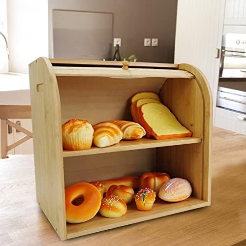 Caixa de pão de bambu Decomil para bancada de cozinha, caixa de pão grande, caixa de armazenamento para produtos de padaria,
