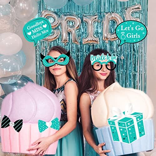 Kit de adereços para a festa da festa da festa de turquesa, 24pcs Teal Blue Bride To Be Decorações - Let's Go Girls Sign Selfie
