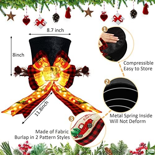 Donsaji iluminada árvore de Natal chapéu de topper, grande chapéu de veludo preto de veludo preto com 30 luzes quentes Bateria operada pela árvore de Natal