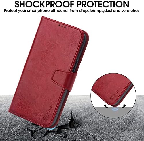 ARAE Compatível com o iPhone 14 Pro Case Wallet Flip Tampa com suporte de cartão e pulseira para iPhone 14 Pro 6,1 polegadas de água vermelha