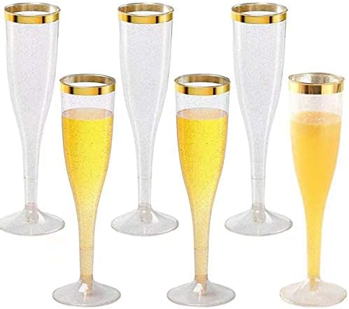 Dbylxmn Gold Gold 6.5 Flautas plásticas Partem de champanhe dispensável GLITTER GLITTER GLITTERS ， Dining & Bar caneca com escrita