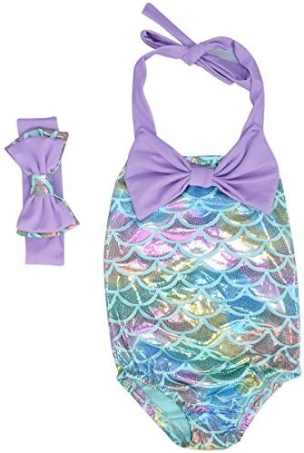 Meninas exclusivas Mermaid Scale Bathing Suit e faixa para a cabeça
