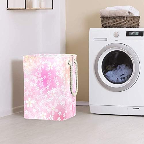 Indomer pequeno fundo floral de uma flor de cerejeira 300d Oxford PVC Roupas à prova d'água cesto de roupa grande para